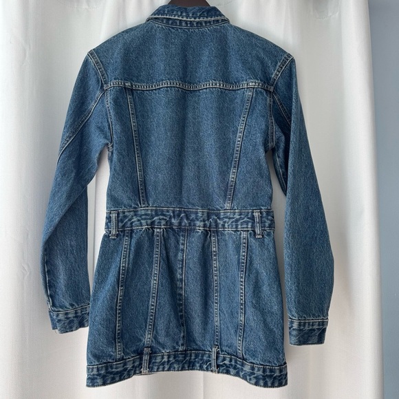 ZARA Long sleeve jean dress jacket style dark denim Mini women’s Size Small - Picture 3 of 7